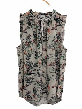 H&M Cream Floral & Bird Print Sleeveless Blouse